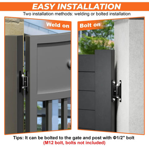 Heavy Duty 7 Inch Gate Hinges Built To Last 2 Pack High Strength Steel Wall Mount Hinge for Metal Fence and Wood Gates 1100 Lb Load Capacity Bolt Or Weld Install Black Farm Gate Hardware Easy Setup