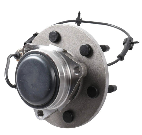 Front Wheel Bearing Hub Assembly 515054 For Chevy And GMC 6 Lug 2WD With ABS Easy Install Front Hub Replacement For 2005 Silverado Sierra Yukon And Yukon XL 1500 Durable High Quality Ready To Roll showing metal hub with ABS cable
