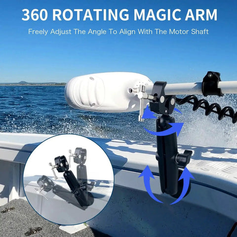 Stabilizer Mount For Trolling Motors Reduces Bounce And Vibration On Rough Rides 360 Degree Adjustable Bracket installed on boat