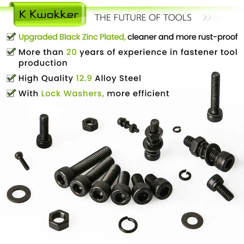 Nut And Bolt Kit With 1570Pcs M2 To M5 Hex Socket Head Screws, Nuts, Washers And Lock Washers, Zinc Plated Alloy Steel Fasteners