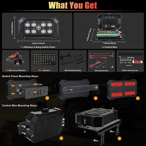 Atv Switch Box 8 Gang Wireless Switch Panel With Remote Control Pod W...