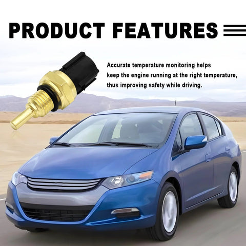 SYudwen engine coolant temperature sensor (brass, threaded, black connector) shown beside a blue sedan.