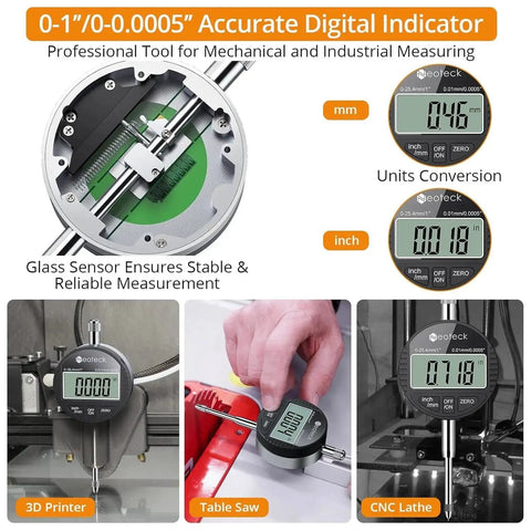 Digital Dial Indicator Gauge Set With Magnetic Base And Storage Case For 0 To 1 Inch 25.4mm High Resolution 0.01mm 0.0005 Inch Metric Conversion Ideal For Your Shop 3D Printer Lathe CNC Workshop And DIY Projects