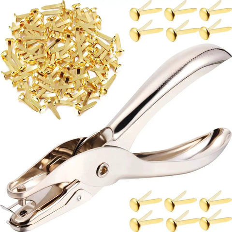 300 Pieces Three Quarters Inch Paper Fasteners Small Round Metal Brads With Hole Punch Included For Scrapbooking Crafts And DIY.