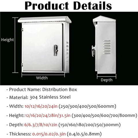 Heavy Duty 304 Stainless Steel Waterproof Electrical Box Enclosure For Street Lighting Weatherproof Junction Chest And Control Panel Cabinet dimensions illustration