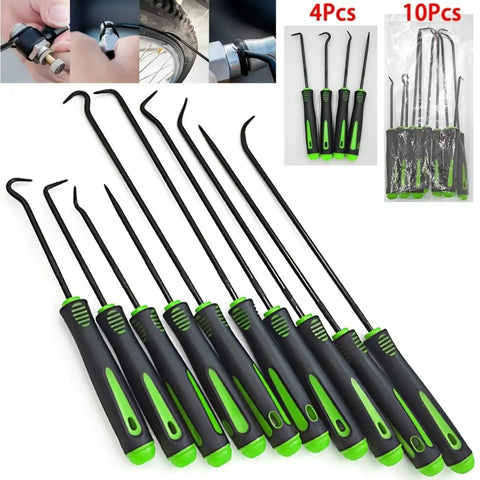 DIY Friendly Precision Pick And Hook Set For Cars And Auto Repair, 10 Piece with ultra fine tips, green and black handles.