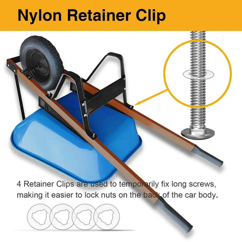 Heavy Duty Wheelbarrow Carriage Bolts And Nuts Kit With 304 Stainless Steel Hardware showing retainer clip installation