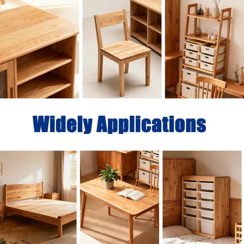 Wood furniture pieces showcasing 22Pc L Bracket Corner Brace Set Black Stainless Steel 90 Degree Right Angle Brackets With 44 Screws And Storage Tin for DIY projects.