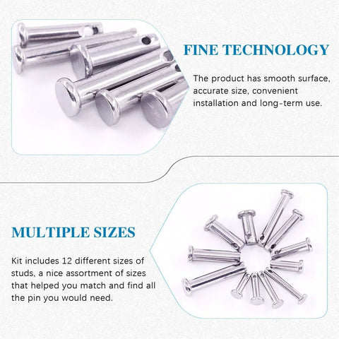 96-Piece Stainless Steel Clevis Pin Assortment Kit With Flat Head Single Hole Pins 304 Grade 12 Sizes From M3 To M5 display