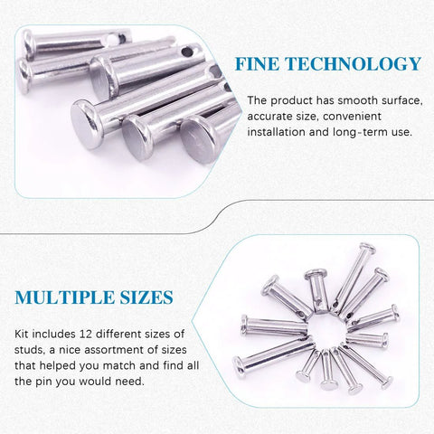 Beefy 64 Piece Clevis Pins Set Assortment Kit 304 Stainless Steel with flat head, showing multiple pin sizes and smooth finish.