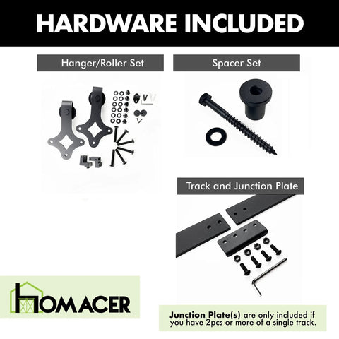 Black Rustic Non Bypass Sliding Barn Door Hardware Kit For Two Doors With 14ft Flat Track And Diamond Design Rollers components