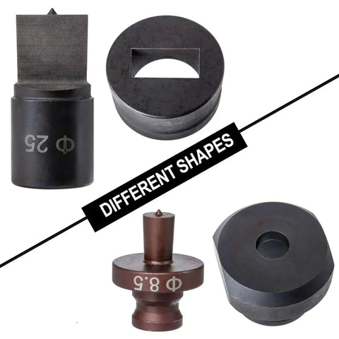 Different shapes of Pro Grade Oval Hole Punch Die Set 10.5x22mm for CH-70/L Hydraulic Puncher, upper and lower dies for metalwork.