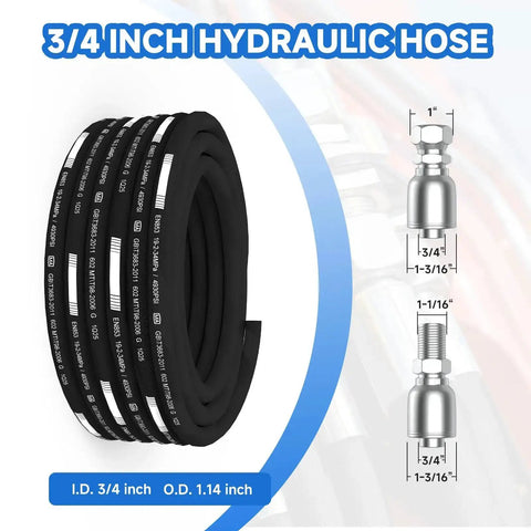 Heavy Duty Hydraulic Hose Built Tough For Rugged Jobs 50 Ft Long 3 Quarter Inch 4930 Psi Four Layer Steel Braided