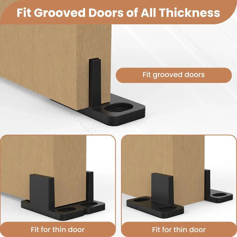 8 Pack Black Pocket Door Floor Guides Set For Bypass And Pocket Doors Durable POM Plastic Bottom Track, installed view