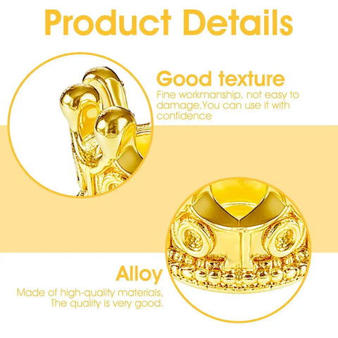 Close-up of gold crown charm showcasing texture and alloy details from Mini Crown Beads 60 Pcs Set for DIY Jewelry Making Gold Silver Black 3D Alloy Crown Charms Large Hole Spacer Beads for Necklaces and Bracelets Crafts Today.