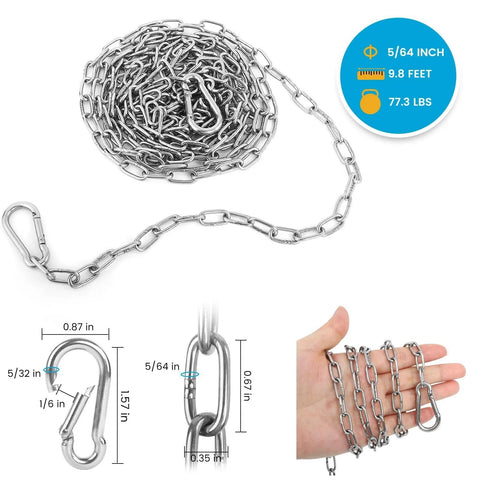10 Feet Light Duty Stainless Steel Chain With 5 64th Inch Links And 5 32nd Inch Carabiners For Indoor Outdoor Use in Silver