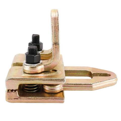 Heavy Duty 5 Ton Right Angle Two Way Auto Body Pull Clamp made of high strength steel for car body repair in auto shops, side view.