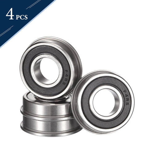 HiPicco FR4-2RS flanged miniature ball bearings, 1/4 in ID x 5/8 in OD, double rubber seals, 4 pcs