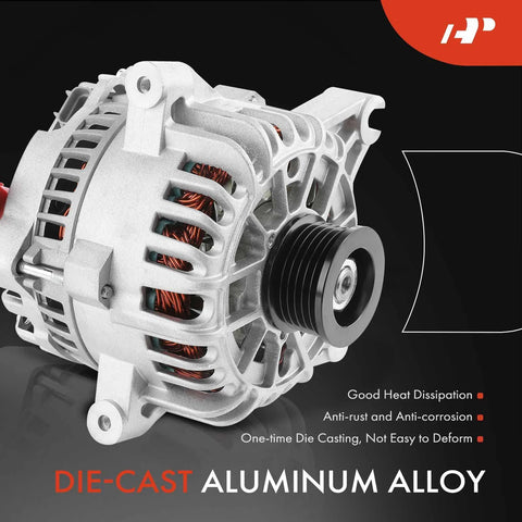 Die-cast aluminum alternator with six groove pulley for Ford Mustang 1999-2004 4.6L V8 SOHC 12V 105A clockwise rotation
