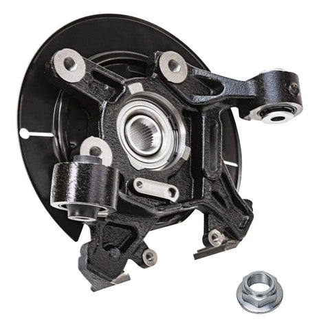 Front view of a Two Piece Kit Rear Steering Knuckles With Wheel Bearing Hubs For 2006 2010 Ford Explorer Mercury Mountaineer And 2007 2008 2009 Explorer Sport Trac Replacement.