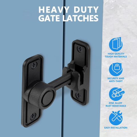 Sliding Barn Door Lock Latch Hardware 90 And 180 Degree Dual Slide Lock for home security, black zinc alloy latch on blue door