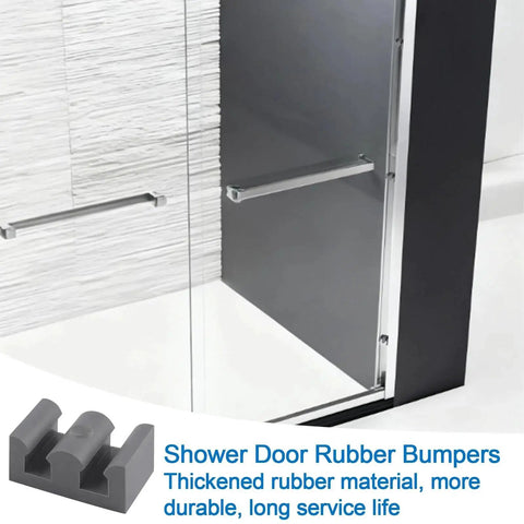 4-Piece Framed Silicone Shower Door Bumpers for Sliding Glass Doors, clear grey, durable design shown on glass shower enclosure