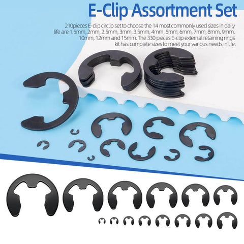 211 Piece E Clip Retaining Ring Set With 14 Sizes 65Mn Steel Heat Treated External Circlips With Tweezers For Gears