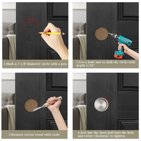 Six Pack Satin Nickel Closet Door Finger Pulls For Bypass Sliding Doors, 2-1/8 Inch Opening, Installation Steps