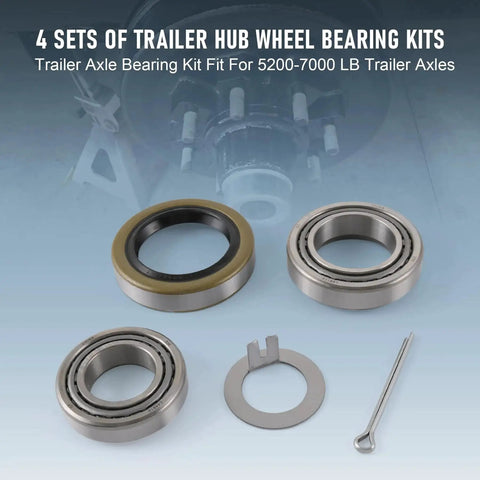 Heavy Duty Trailer Hub Bearing Kit For 5200-7000 Lb Tandem Axles, Set Of 4, visible bearings and washers