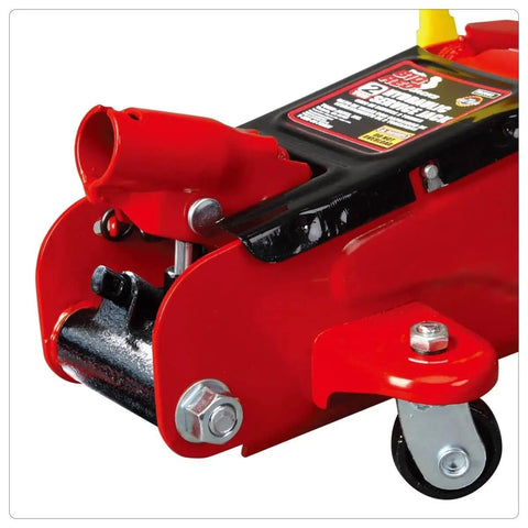 Heavy Duty Hydraulic Floor Jack 2 Ton Trolley Jack With 4000 Lb Capacity, Safety Overload System, Built To Last Durable Steel Construction, Red Finish For Home Garage Or Auto Shop Use, side view
