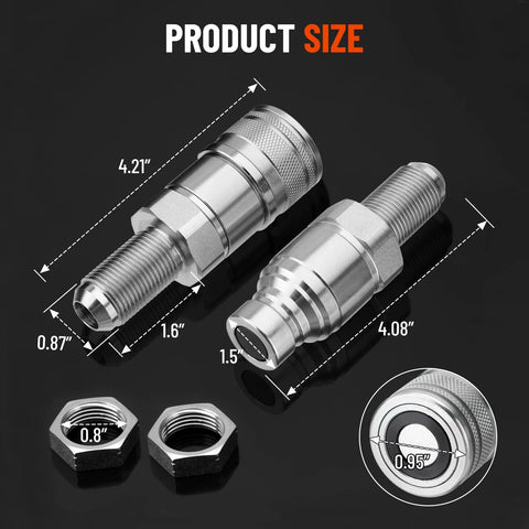 Racewill 1/2 in ISO 16028 hydraulic quick-connect couplers, 5/8 in JIC bulkhead thread, two fittings with dust caps