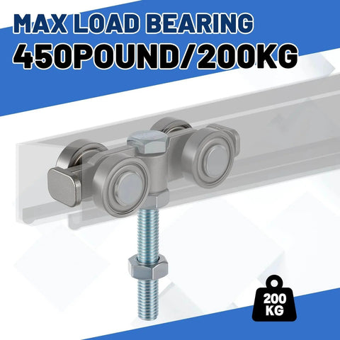 Eight Pack 4 Wheel Silent Trolley Assembly Rollers For One And Five Eighths Inch Wide Strut Channels With M10 Bolt, 450 lb load bearing