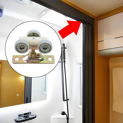 Two Pack Alloy RV Pocket Door Rollers With Hangers For Sliding Doors White Finish Durable Alloy Wheels 54x40x42mm Installed
