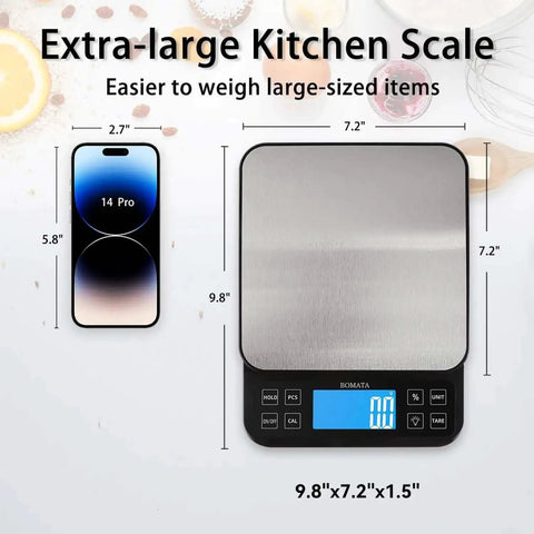 Large Kitchen Scale With 0.1g Precision And 11lb Capacity USB Rechargeable Hold Function Backlit LCD Stainless Steel Pan