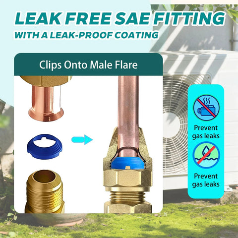 SAE flare fittings kit with brass fittings, 2x 1/4 and 2x 3/8 for HVAC refrigerant systems