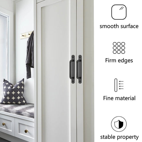 Two Pack Barn Door Handles Set Sliding Door Pulls Stainless Steel With Black Finish And Plates on white cabinet doors
