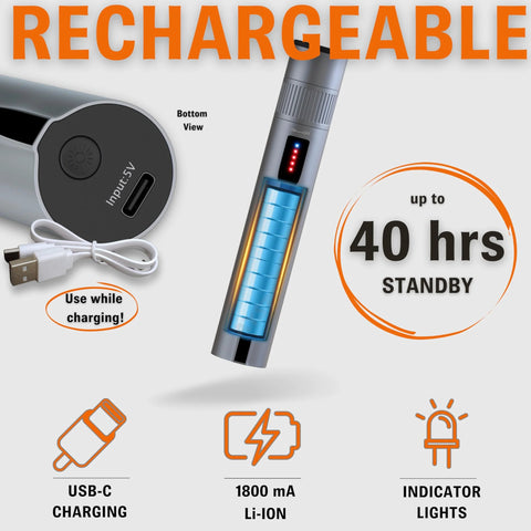 Sysotek Visual Fault Locator fiber optic pen with retractable head; USB-C charging, 1800 mAh Li-ion battery
