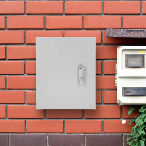 Pro Grade Outdoor Plastic Power Distribution Box With Vertical Control Cabinet 25x30x14cm installed on brick wall