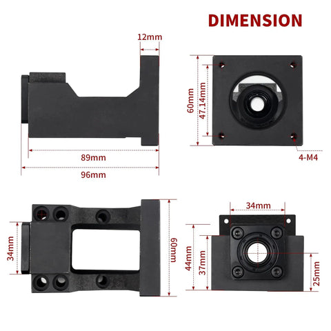 Tough As Nails Nema23 Stepper Motor Steel Mounting Bracket With BK12 Bearing End And Integrated Motor Mounts End Support dimensions