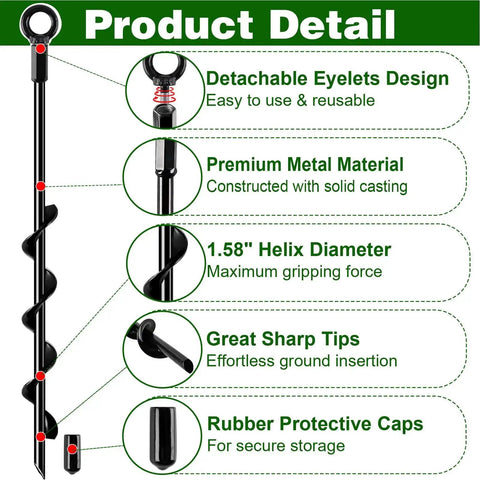 Heavy Duty 18 Inch Screw In Ground Anchors 4 Pack With Spiral Auger Stakes Product Detail Features