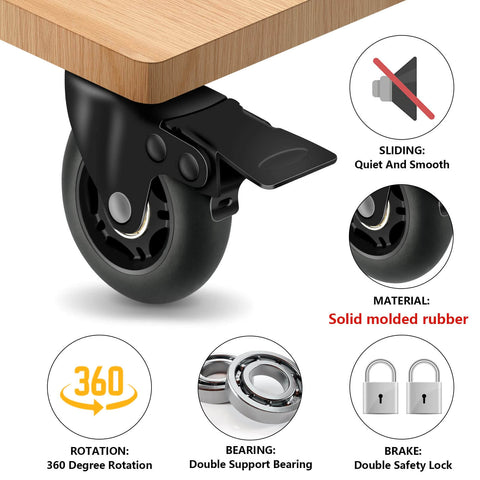 3" Casters Set of 4 - Heavy Duty Quiet Casters, Max Load 2000 lbs, Soft Wheels for Carts, Glide Smoothly and Protect Floors, Locking Furniture Casters - Canadian Ball Bearing Supplier.