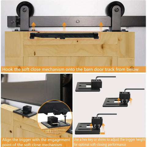 Two Piece Barn Door Soft Close Kit No Drill Version For Sliding Barn Door Hardware Supports 70 To 160 Lbs Installed View