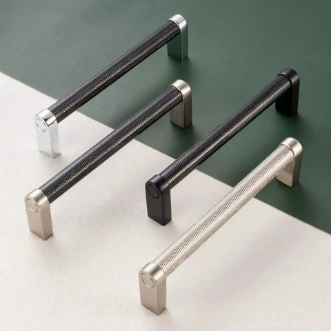 Black And Nickel Knurled Cabinet Pulls Three And Three Quarter Inch Hole Centers Solid Metal Handles Pack Of Ten