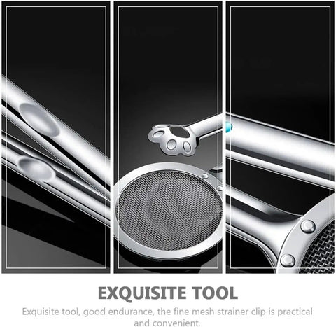 Close-up of Stainless Steel Oil Strainer Spoon and Frying Oil Filter Clamp with 304 Claw Design for Kitchen Use