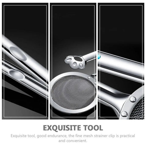 Stainless Steel Oil Strainer Spoon And Frying Oil Filter Clamp With 304 Claw Design, close-up showing fine mesh and claw handle.