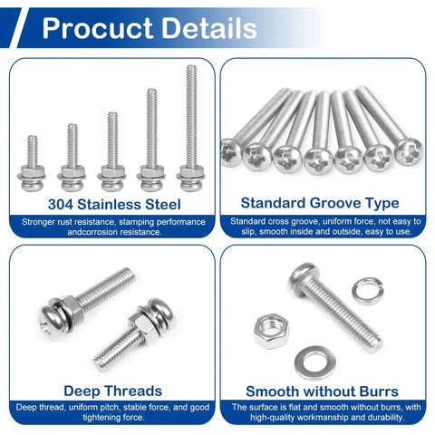 390 Pcs M4 Phillips Pan Head Machine Screws With Nuts And Washers 304 Stainless Steel Fully Threaded Set In Sizes 5mm To 20mm Assortment Kit
