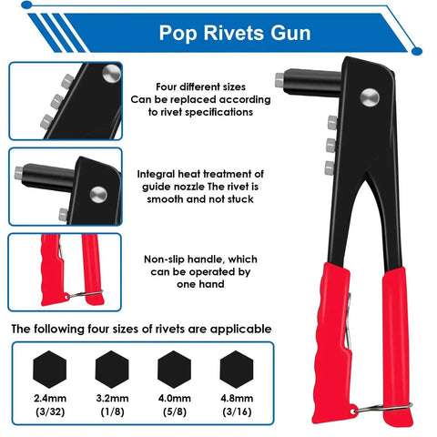 Illustration of Pro Grade Beefed Up 1001 Piece Pop Rivet Gun Kit With Black Rivets Large Flange Rivets And Stainless Washers