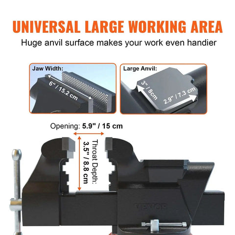 Versatile 6 Inch Bench Vise With 360 Degree Swivel And Anvil VEVOR Heavy Duty Ductile Iron Workbench Vise for drilling pipe cutting