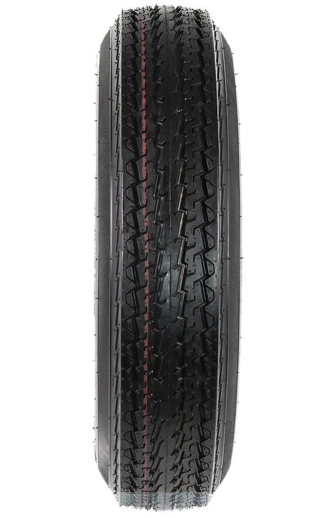 Front view of Two Pack Trailer Tire Rim Set 4.80-12 480-12 White Spoke Wheel With 4 Lug On 4 Inch Center Bore LRC Style Beefy 20.5 Inch
