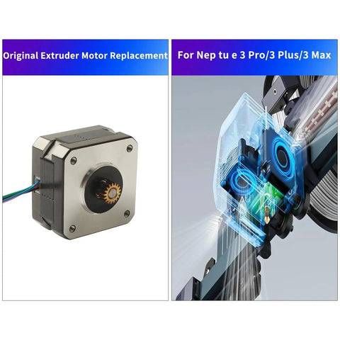 Neptune3 Pro E Axis Drop In Extruder Motor Replacement For Neptune3 Pro And Neptune3 Plus Hotend Nema 17 Bipolar 42 By 25mm Brass Teeth With Integrated Wire Easy Install Not Tested On Neptune3 Max Or Neptune4 Series FYSETC featuring extruder motor with brass gear.